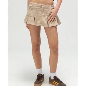 Urban Outfitters BDG Women's Ruby Linen Micro Tan Mini Skirt Skort, Size M *Flaw